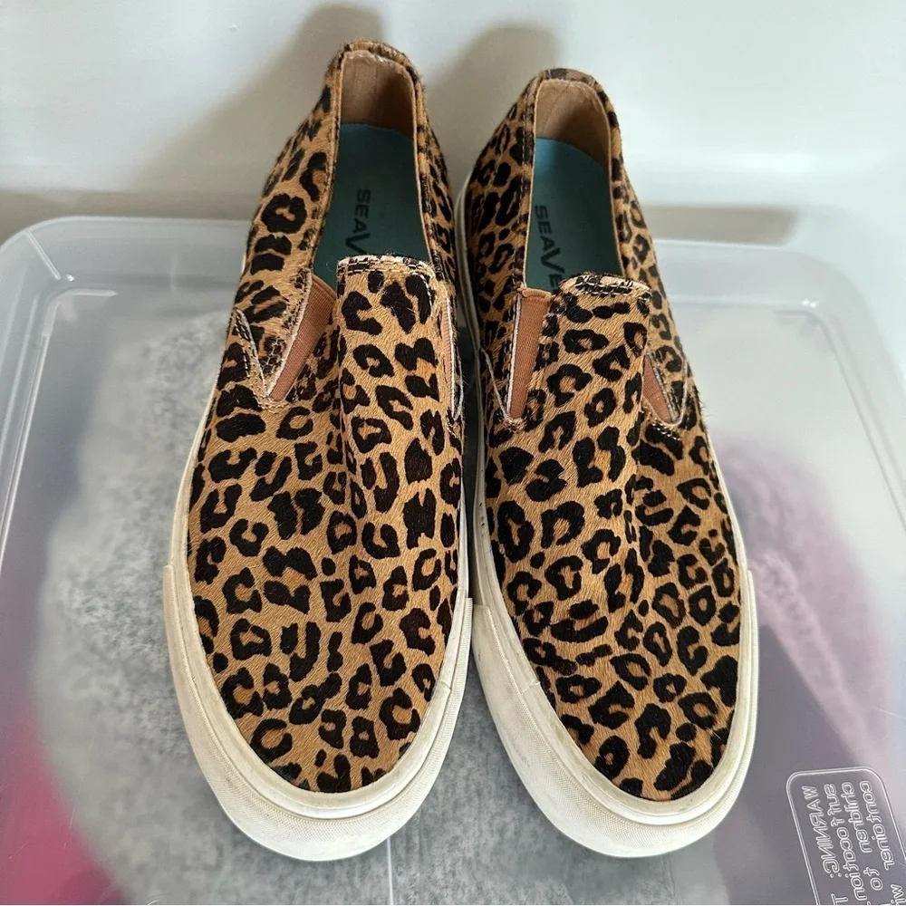 SeaVees Baja Platform Mulholland Leopard Print Cowhide Sneakers Size 9